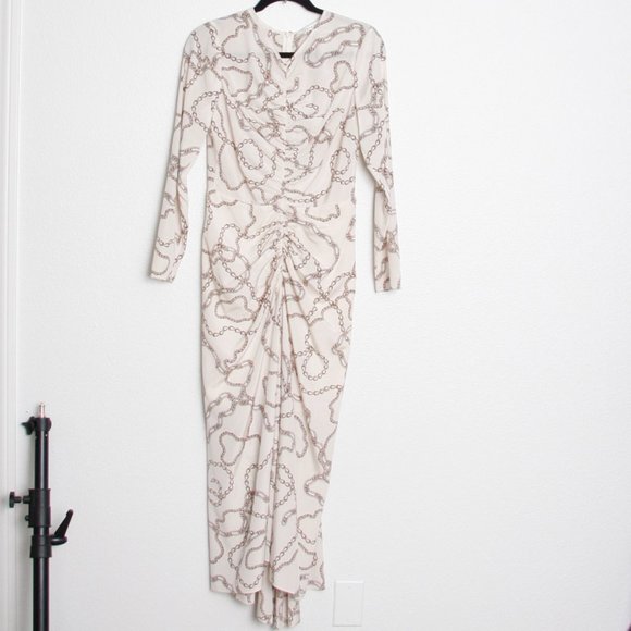 Veronica Beard Kersey Dress Chain Print Silk Ecru Brown 4 - Picture 2 of 8